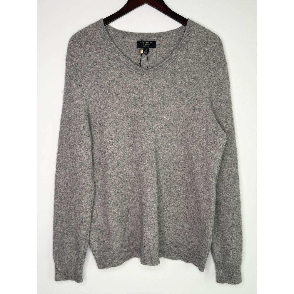 Club Room 100% Cashmere Sweater V-Neck Luxury Minimalist Mens Size L Gray Preppy
